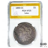 1890-CC Tailbar Morgan Silver Dollar PGA VF25