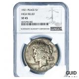 1921 Silver Peace Dollar NGC XF45 High Relief