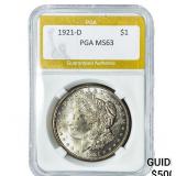 1921-D Morgan Silver Dollar PGA MS63