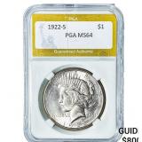1922-S Silver Peace Dollar PGA MS64