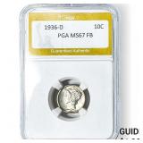 1936-D Mercury Silver Dime PGA MS67FB