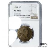 1798 Draped Bust Large Cent NGC AG3 BN
