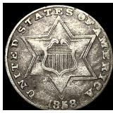 1858 Silver Three-Cent Piece LIGHTLY  CIRCULATED