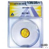 1874 Rare Gold Dollar ANACS AU58