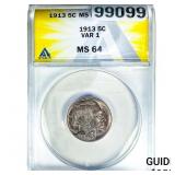 1913 Buffalo Nickel ANACS MS64 Var 1
