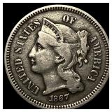 1867 Nickel Three-Cent Piece NEARLY  UNCIRCULATED