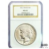 1921 Silver Peace Dollar NGC MS63