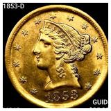 1853-D $5 Gold Half Eagle UNCIRCULATED