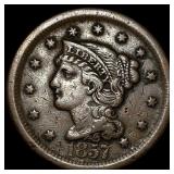 1857 Braided Hair Large Cent NEARLY UNCIRCULATED