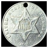 1861 Silver Three-Cent Piece (holed) HIGH GRADE