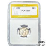 1892 Barber Dime PGA MS66