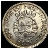 1938 Mozambique 5 Escudos UNCIRCULATED