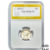 1916-S Mercury Silver Dime PGA MS66 FB