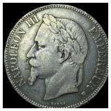 1869-BB Silver 5 Francs Napoleon III France LIGHTL