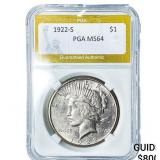 1922-S Silver Peace Dollar PGA MS64