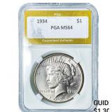 1934 Silver Peace Dollar PGA MS64