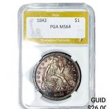 1842 Seated Liberty Dollar PGA MS64