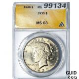 1935 Silver Peace Dollar ANACS MS63