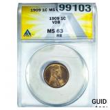 1909 VDB Wheat Cent ANACS MS63