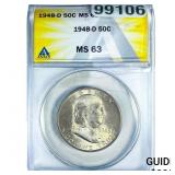 1948-D Franklin Half Dollar ANACS MS63
