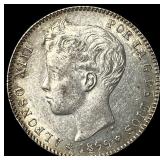 1899 Spain Silver 1 Peseta UNCIRCULATED