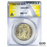 1942 Walking Liberty Half Dollar ANACS MS54