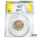 1913 Buffalo Nickel ANACS MS65 Var 1