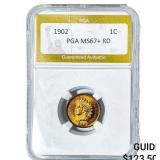 1902 Indian Head Cent PGA MS67+RD
