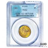 1861 $5 Gold Half Eagle PCGS MS62