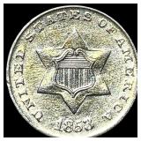 1853 Silver Three-Cent Piece CHOICE AU