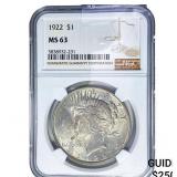 1922 Silver Peace Dollar NGC MS63