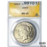 1935 Silver Peace Dollar ANACS MS63