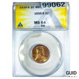 1935-S Wheat Cent ANACS MS64 RB