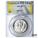 1942 Walking Liberty Half Dollar ANACS MS65