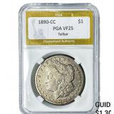 1890-CC Morgan Silver Dollar PGA VF25 Tailbar
