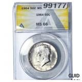 1964 Kennedy Half Dollar ANACS MS66