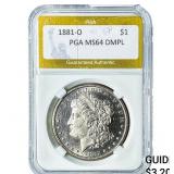 1881-O Morgan Silver Dollar PGA MS64DMPL