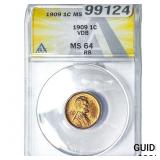 1909 VDB Wheat Cent ANACS MS65 RB