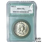1953-D Franklin Half Dollar NTC MS64 FBL