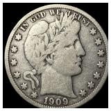 1909-S Silver Barber Half Dollar LIGHTLY CIRCULATE