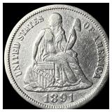1891 Silver Dime (Seated Liberty) CLOSELY UNCIRCUL