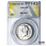 1964 Kennedy Half Dollar ANACS MS66