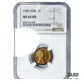 1909 VDB Wheat Cent NGC MS64 BN