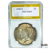 1934-D Silver Peace Dollar PGA MS64