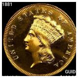 1881 $3 Gold Piece CHOICE BU PL
