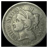 1867 Nickel Three-Cent Piece LIGHTLY  CIRCULATED