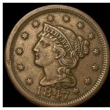 1847 Braided Hair Large Cent CLOSELY UNCIRCULATED