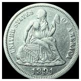 1891-O Silver Seated Liberty Dime CLOSELY UNCIRCUL