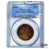 1760 1/2C Voce Pop, P Below PCGS AU50