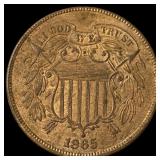 1865 Bronze Two-Cent Piece NEARLY UNCIRCULATED